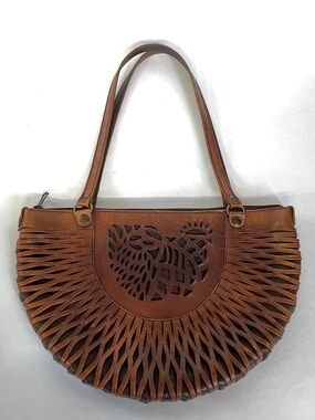 DEPE // Vintage Handcrafted Brown Genuine Leather Cutout Half Moon Shoulder Bag